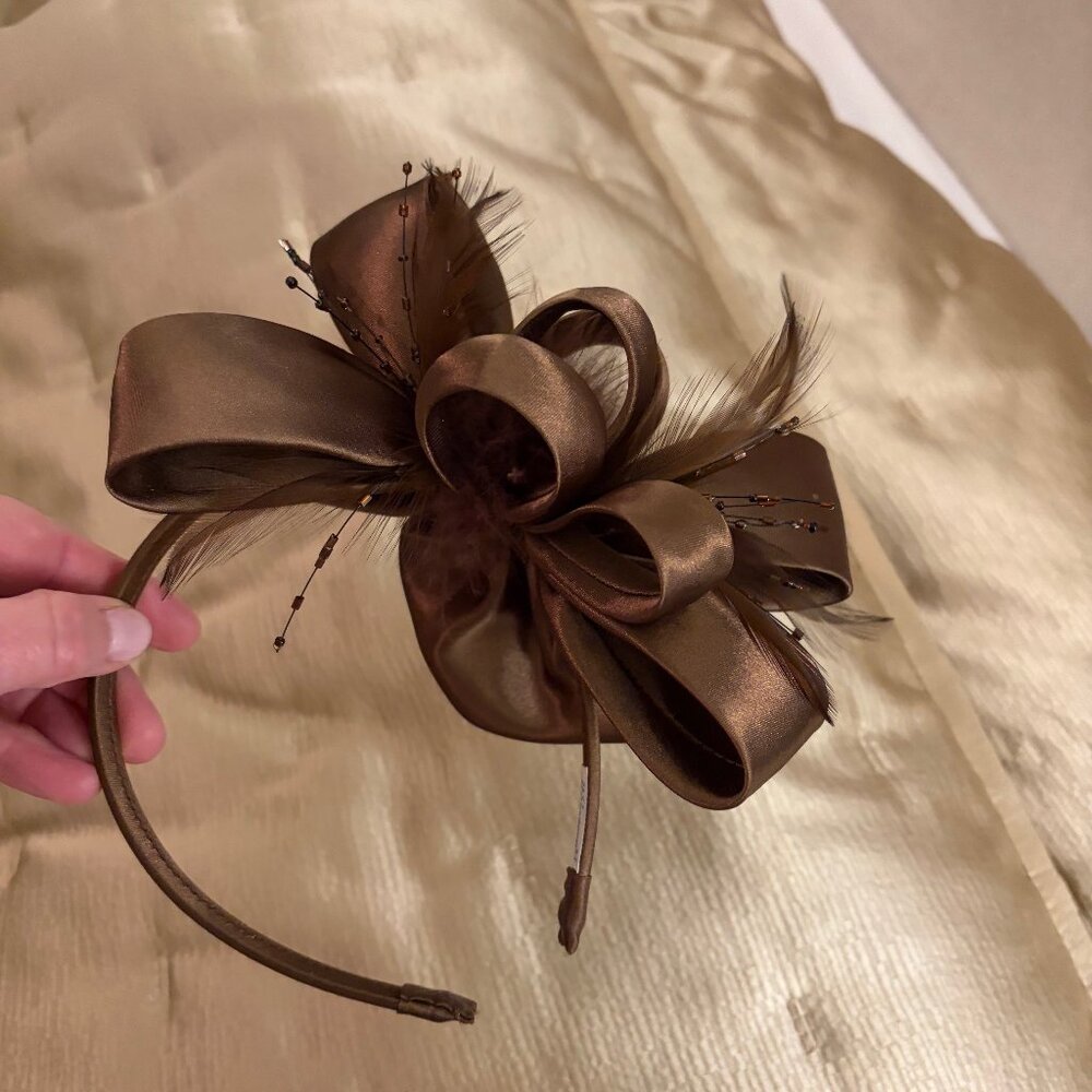 Kentucky Derby Hair Fascinator - Dark Brown Satin
